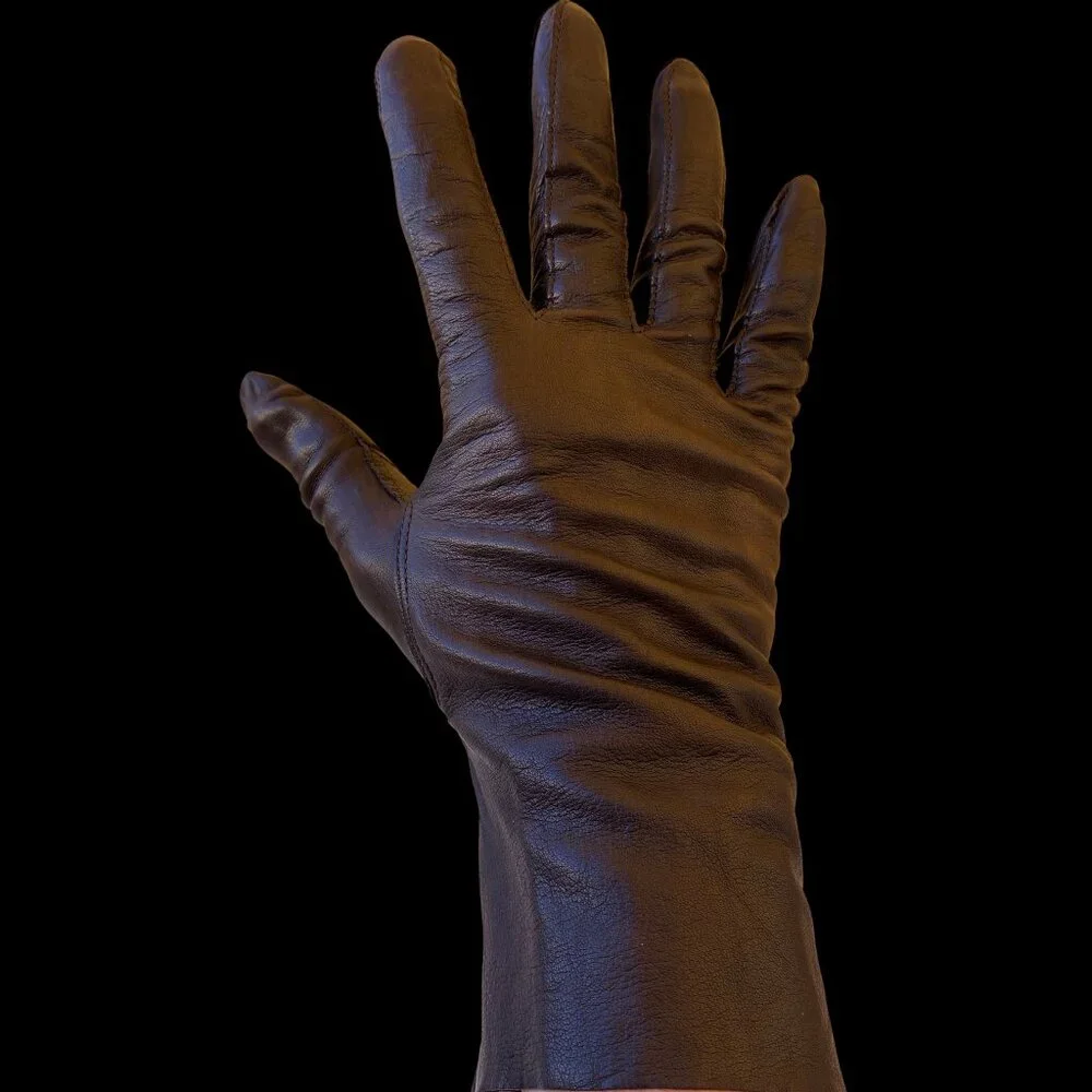 Vintage Brown Leather Gloves Unlined Above Wrist WASHABLE Womens 7.5